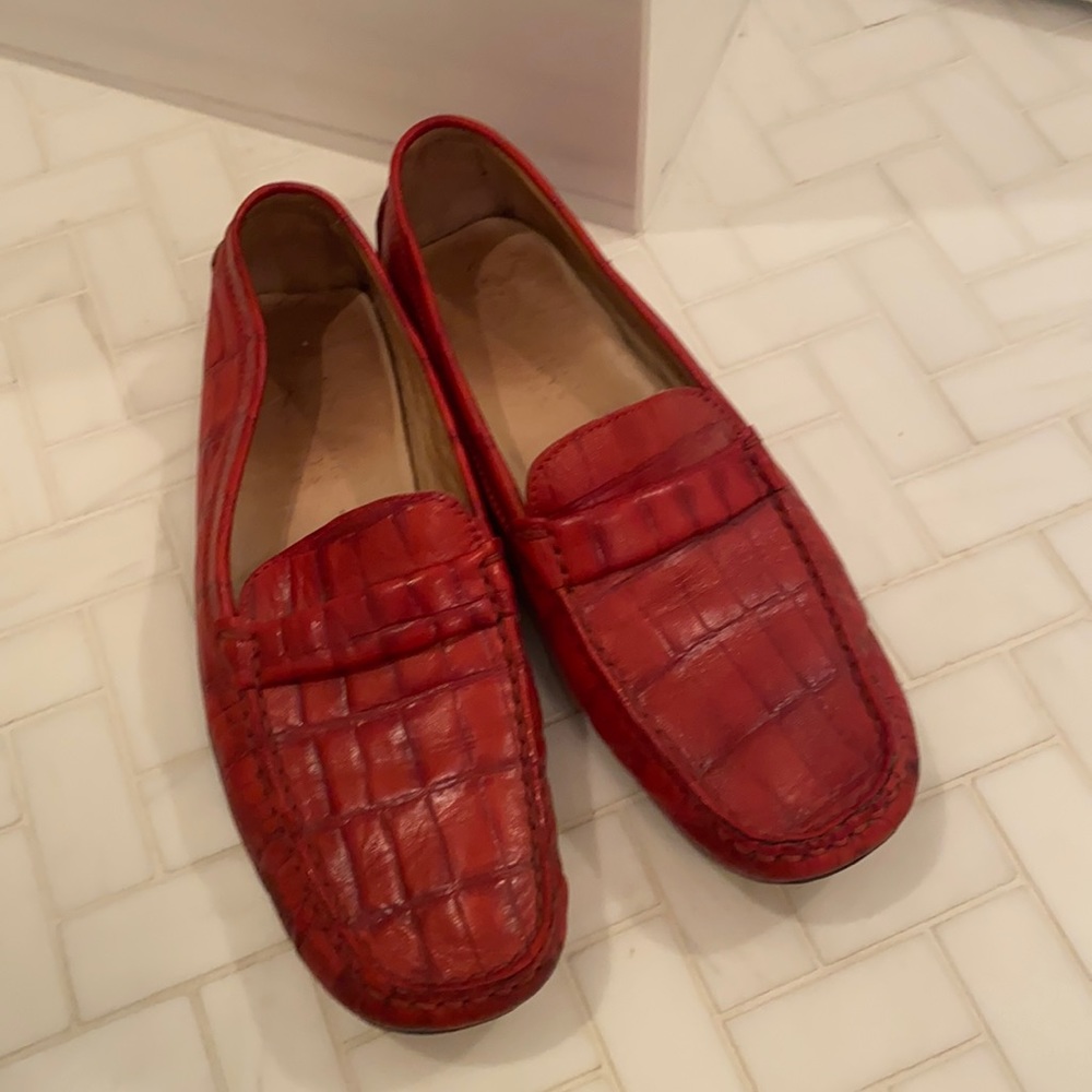 Barney’s New York red ali gator loafers